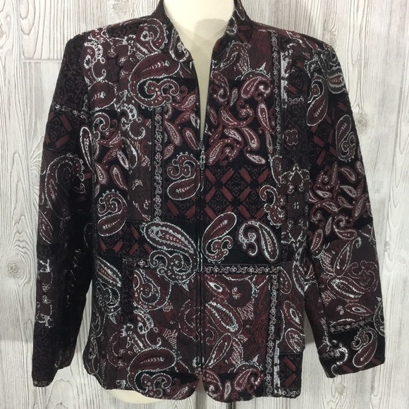Christopher Banks Burgundy Metallic Paisley Blazer XL - Picture 1 of 9